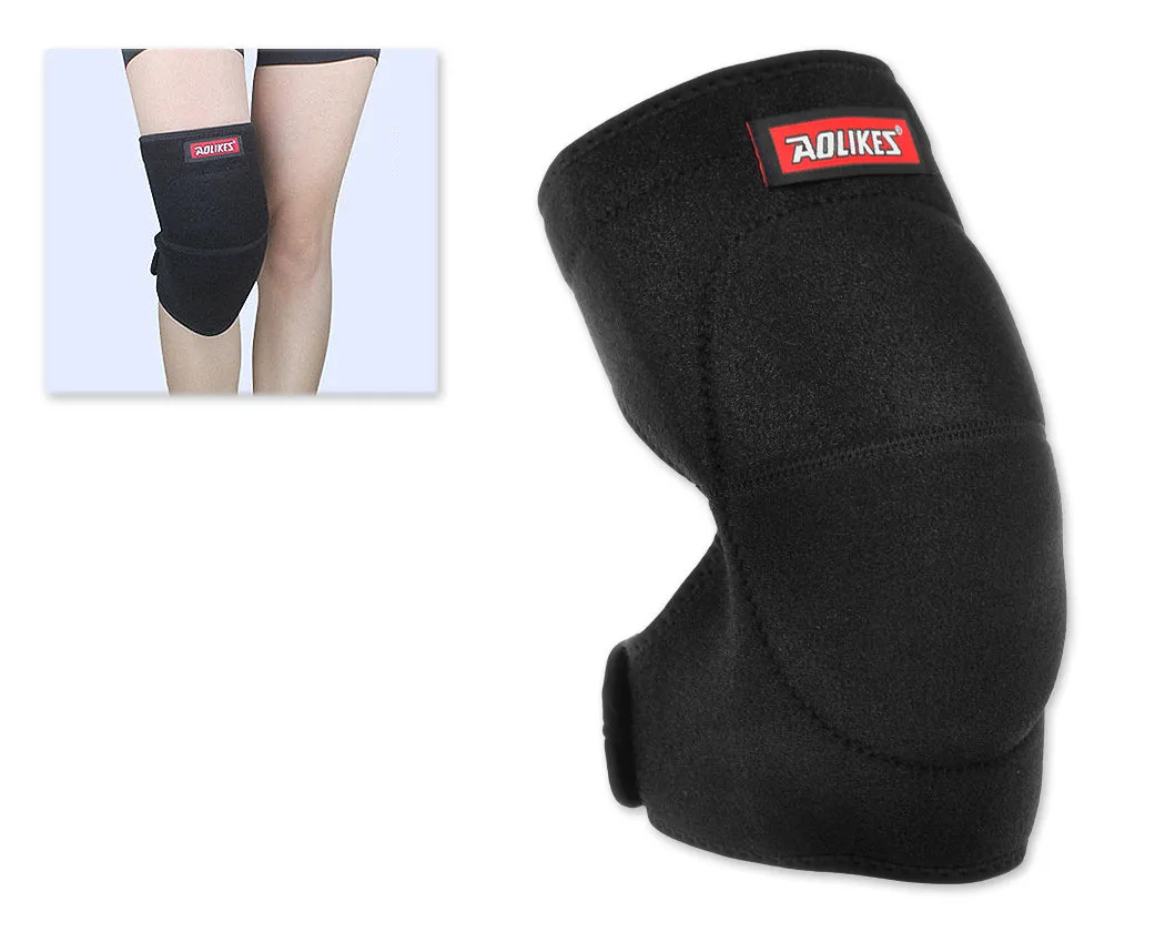 Adjustable Sports Thick Sponge Leg Knee Pads Braces Protector-L Black