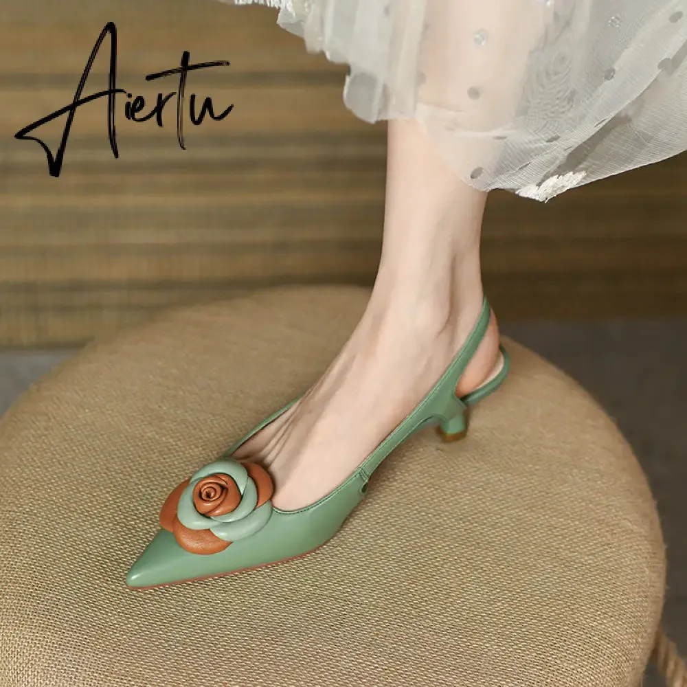 Aiertu  Summer Lady Fashion High Heel Shoes Pointed Toe Dress Shoes Elegant Flower Closed Toe Party Summer Evening Party