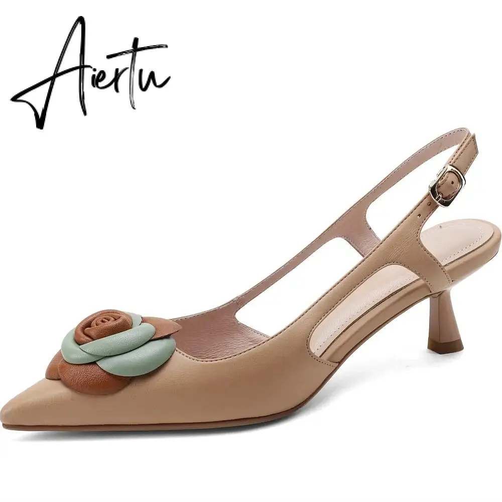 Aiertu  Summer Lady Fashion High Heel Shoes Pointed Toe Dress Shoes Elegant Flower Closed Toe Party Summer Evening Party