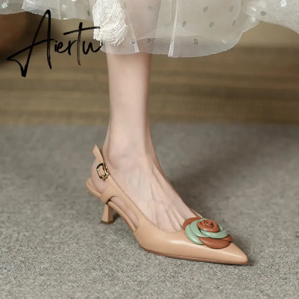 Aiertu  Summer Lady Fashion High Heel Shoes Pointed Toe Dress Shoes Elegant Flower Closed Toe Party Summer Evening Party