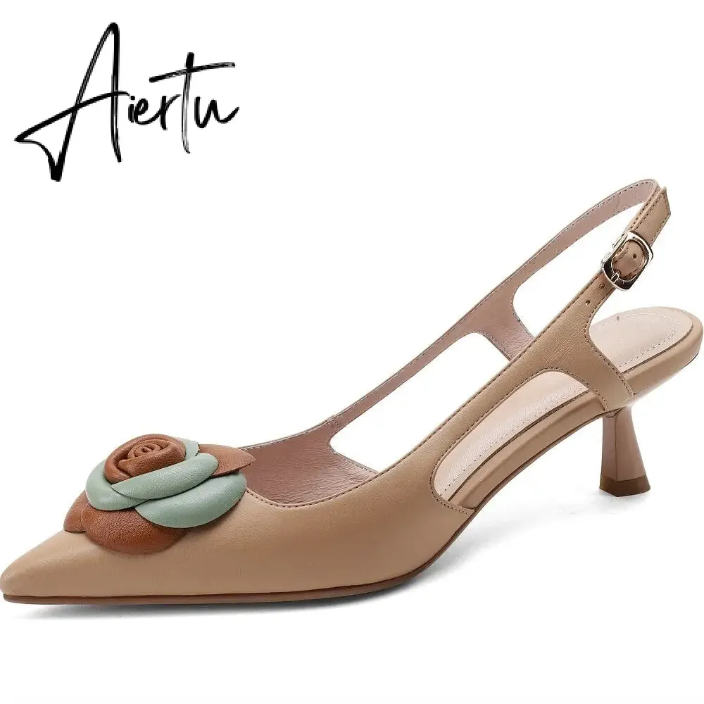 Aiertu  Summer Lady Fashion High Heel Shoes Pointed Toe Dress Shoes Elegant Flower Closed Toe Party Summer Evening Party