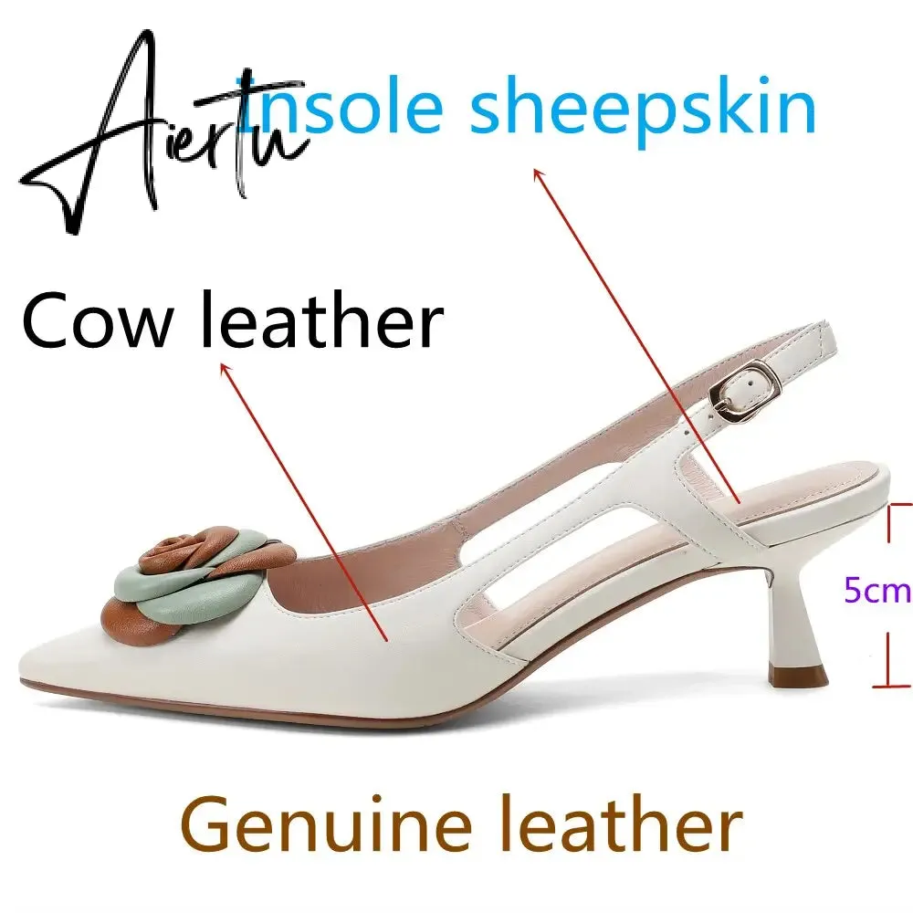 Aiertu  Summer Lady Fashion High Heel Shoes Pointed Toe Dress Shoes Elegant Flower Closed Toe Party Summer Evening Party