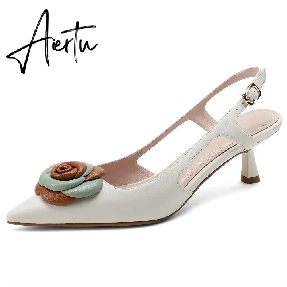 Aiertu  Summer Lady Fashion High Heel Shoes Pointed Toe Dress Shoes Elegant Flower Closed Toe Party Summer Evening Party