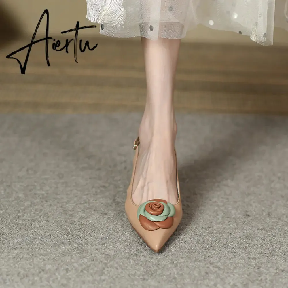 Aiertu  Summer Lady Fashion High Heel Shoes Pointed Toe Dress Shoes Elegant Flower Closed Toe Party Summer Evening Party