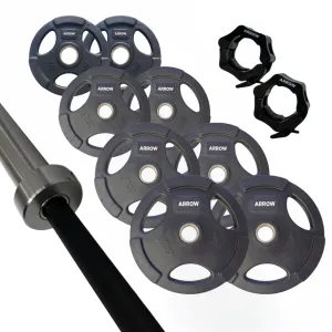 ARROW® 100Kg Rubber Coated Weight Plate   15kg Bar   Lock Jaw Package