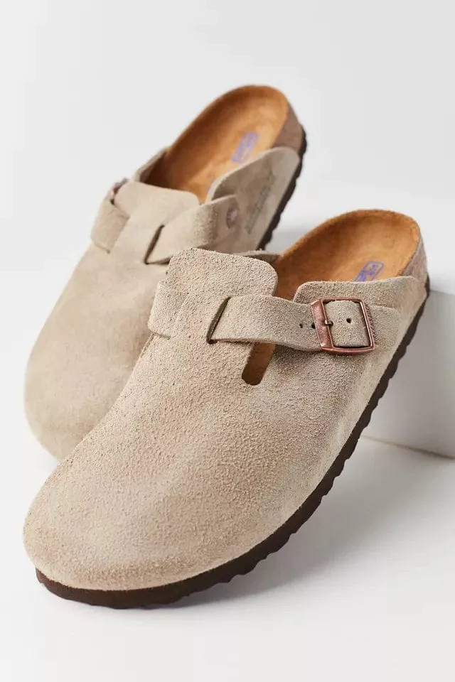 Birkenstock Boston Suede Clogs (Soft Footbed)- Taupe