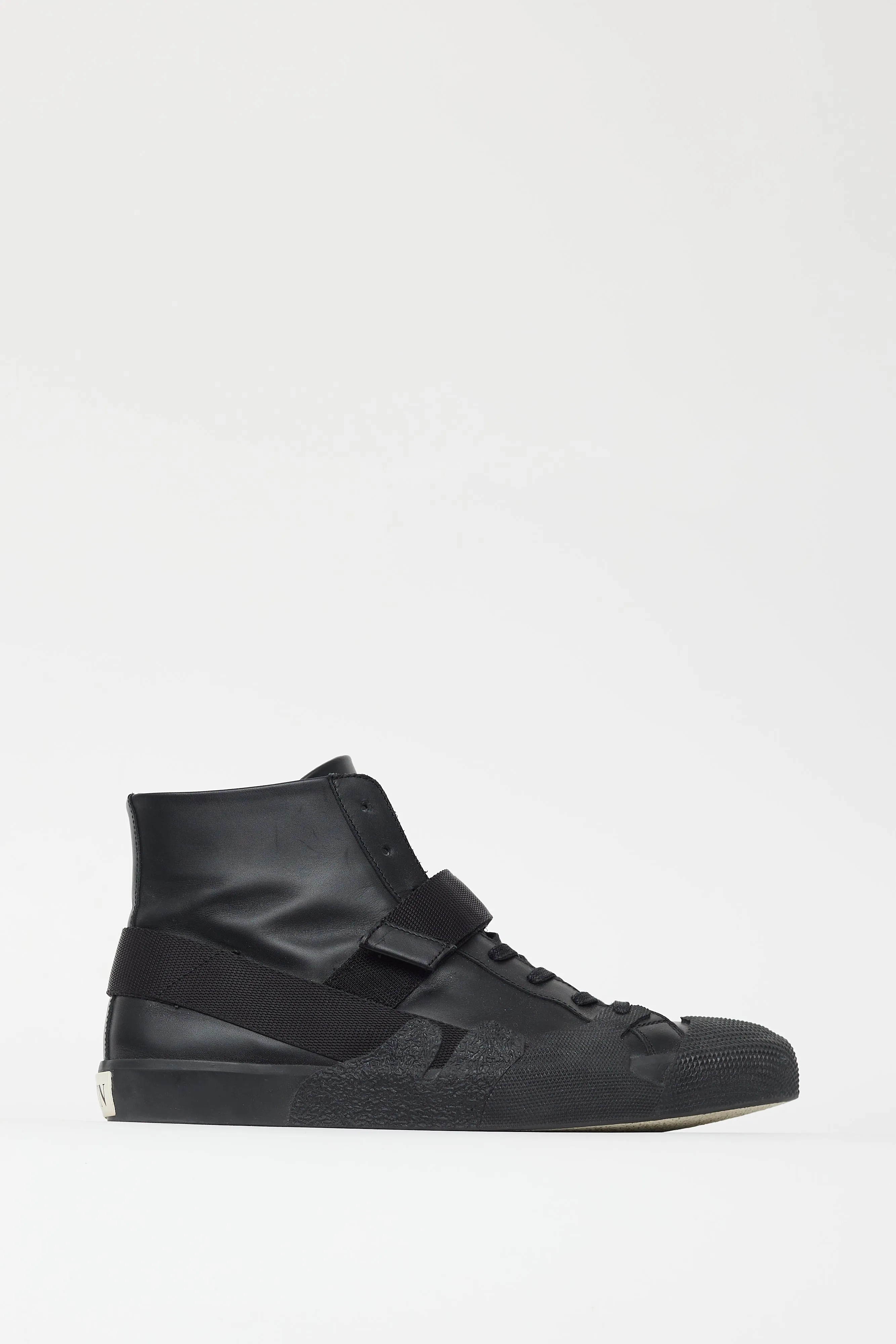 Black Leather Logo Strap Sneaker