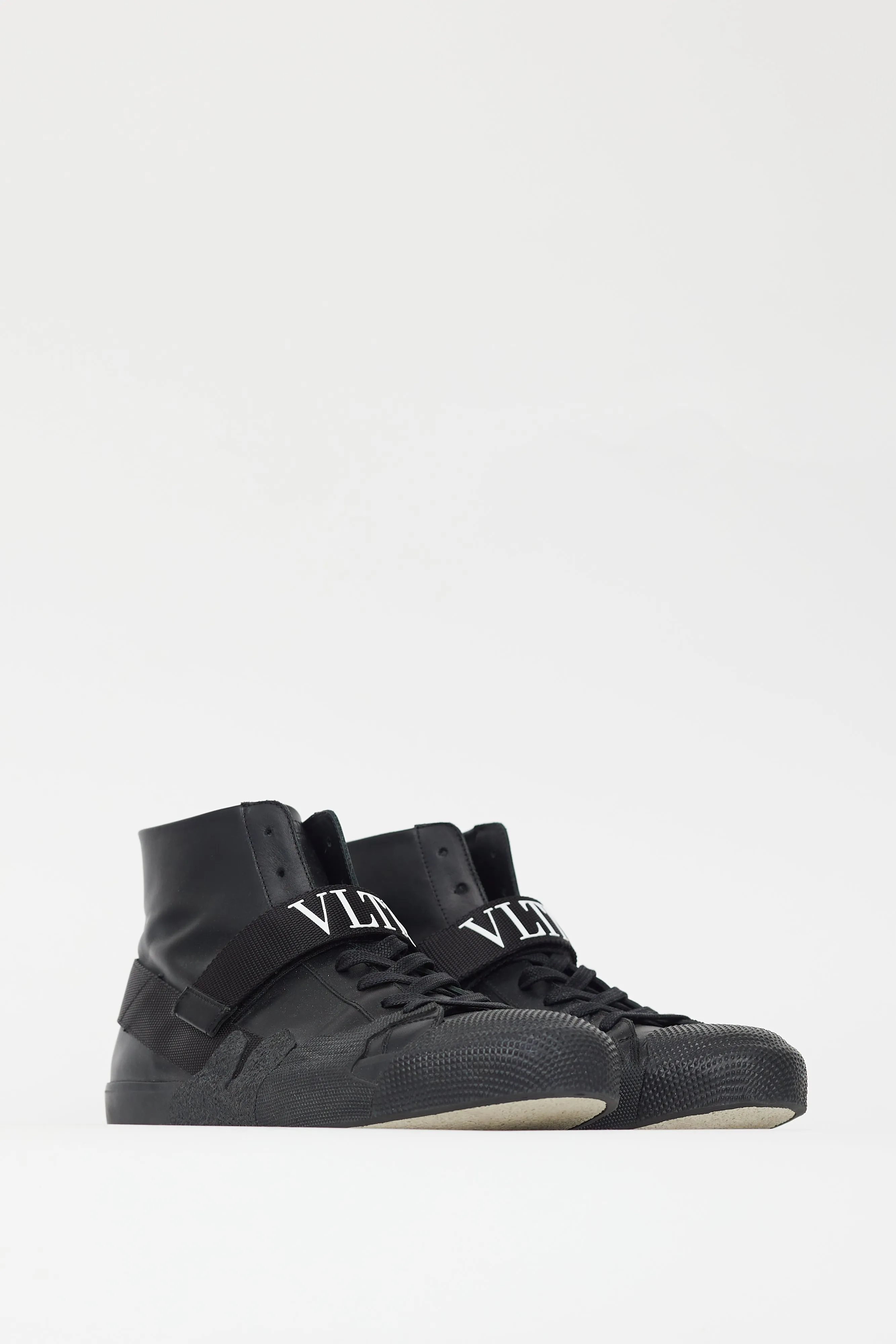 Black Leather Logo Strap Sneaker