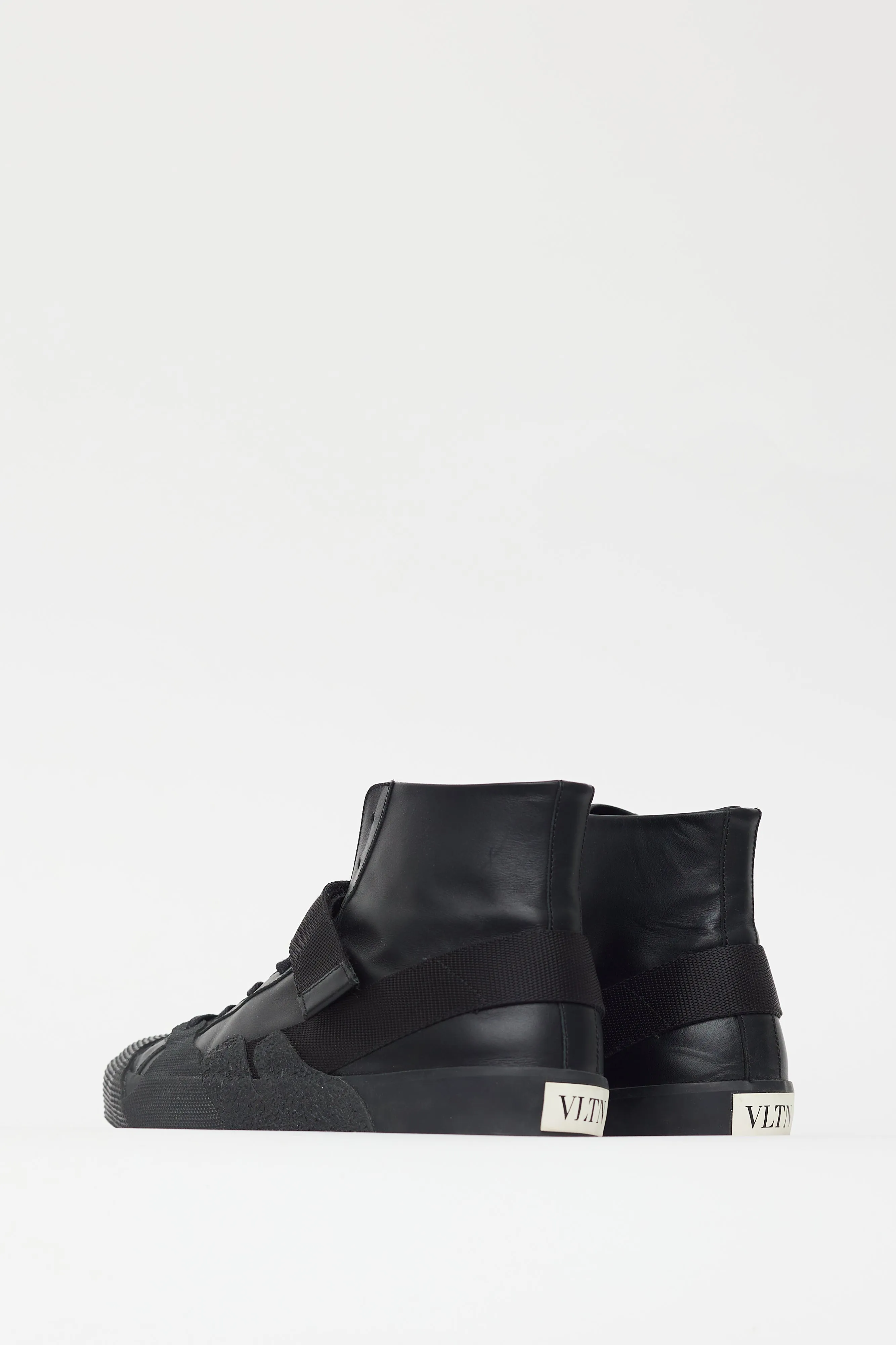 Black Leather Logo Strap Sneaker