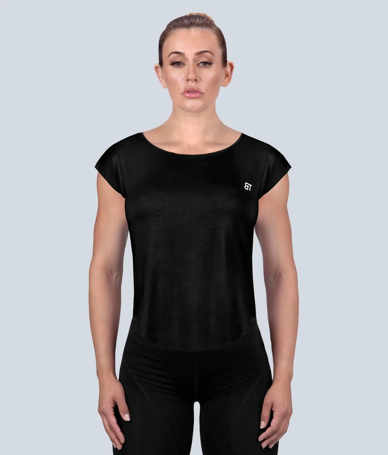 Born Tough Capped Sheer Black Sleeveless Crossfit Shirt for Women