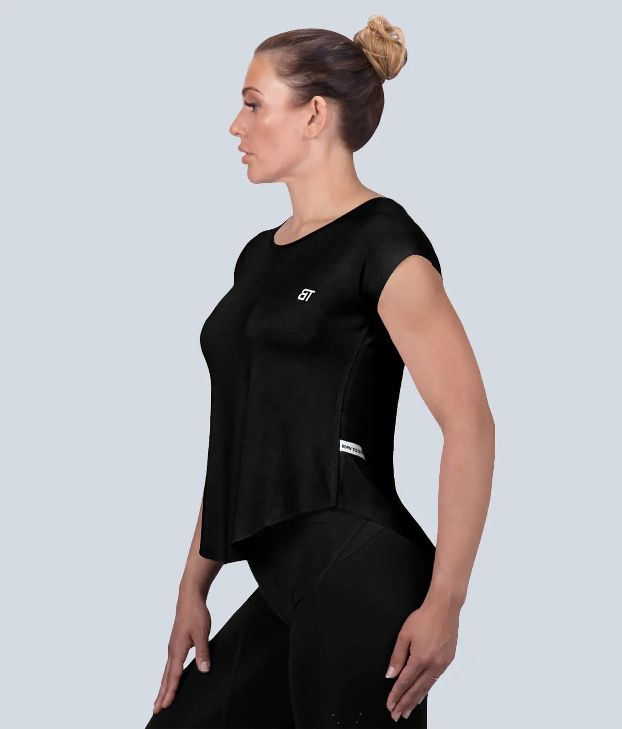 Born Tough Capped Sheer Black Sleeveless Crossfit Shirt for Women