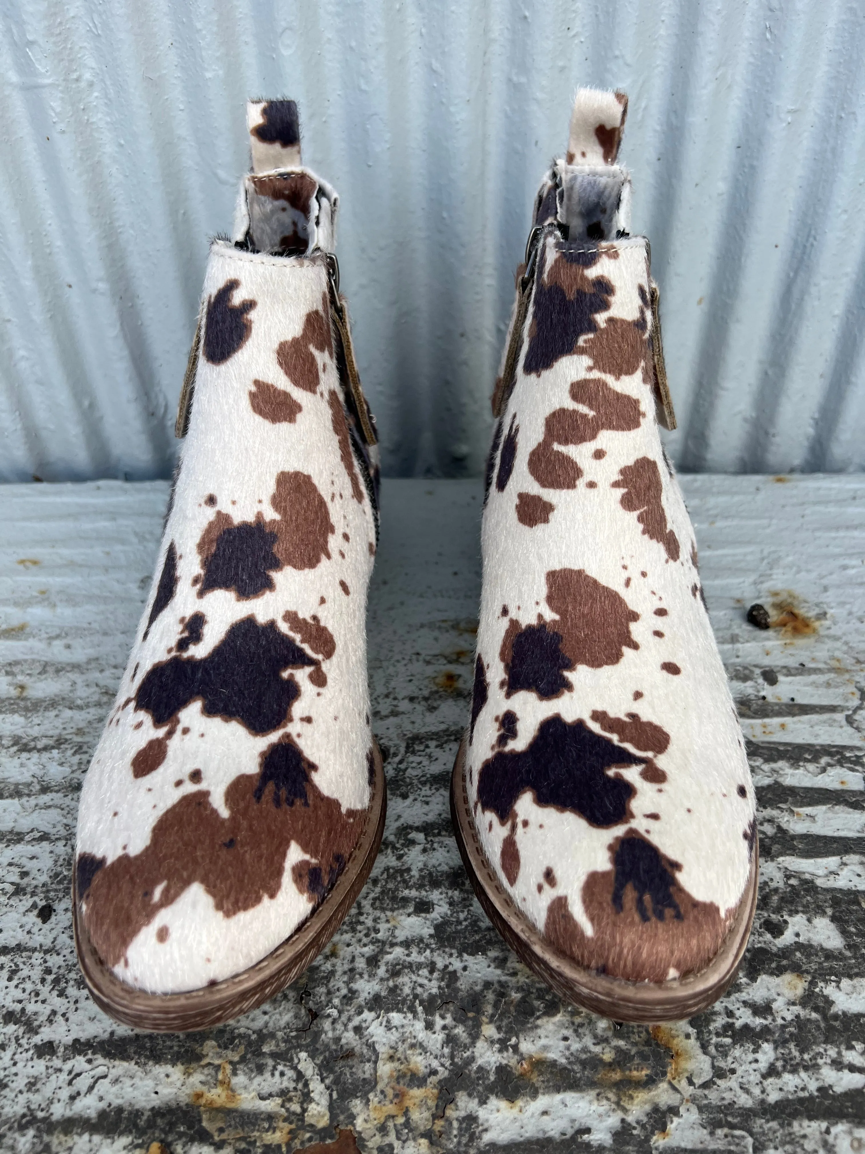 Cowhide Print Zipper Boots