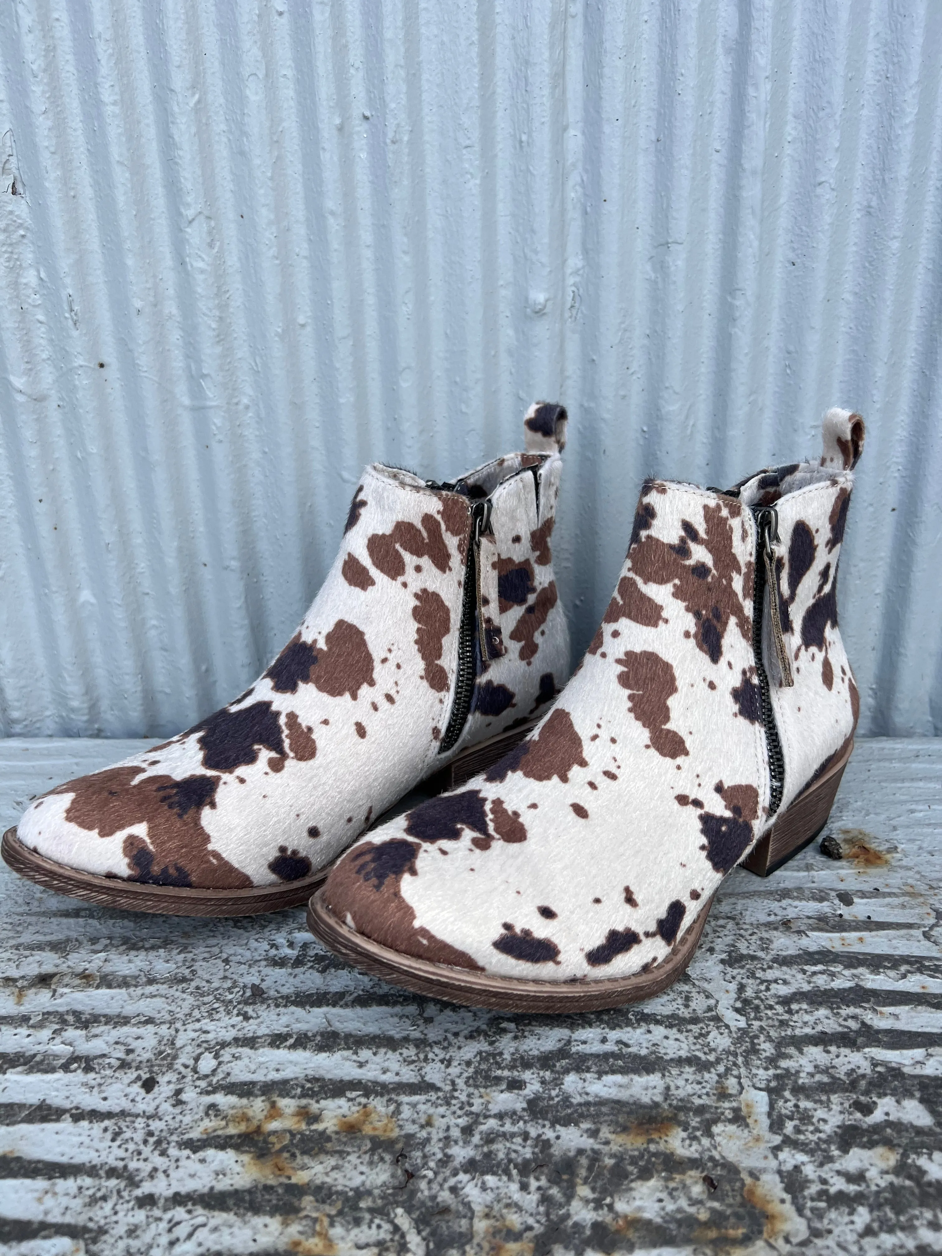 Cowhide Print Zipper Boots