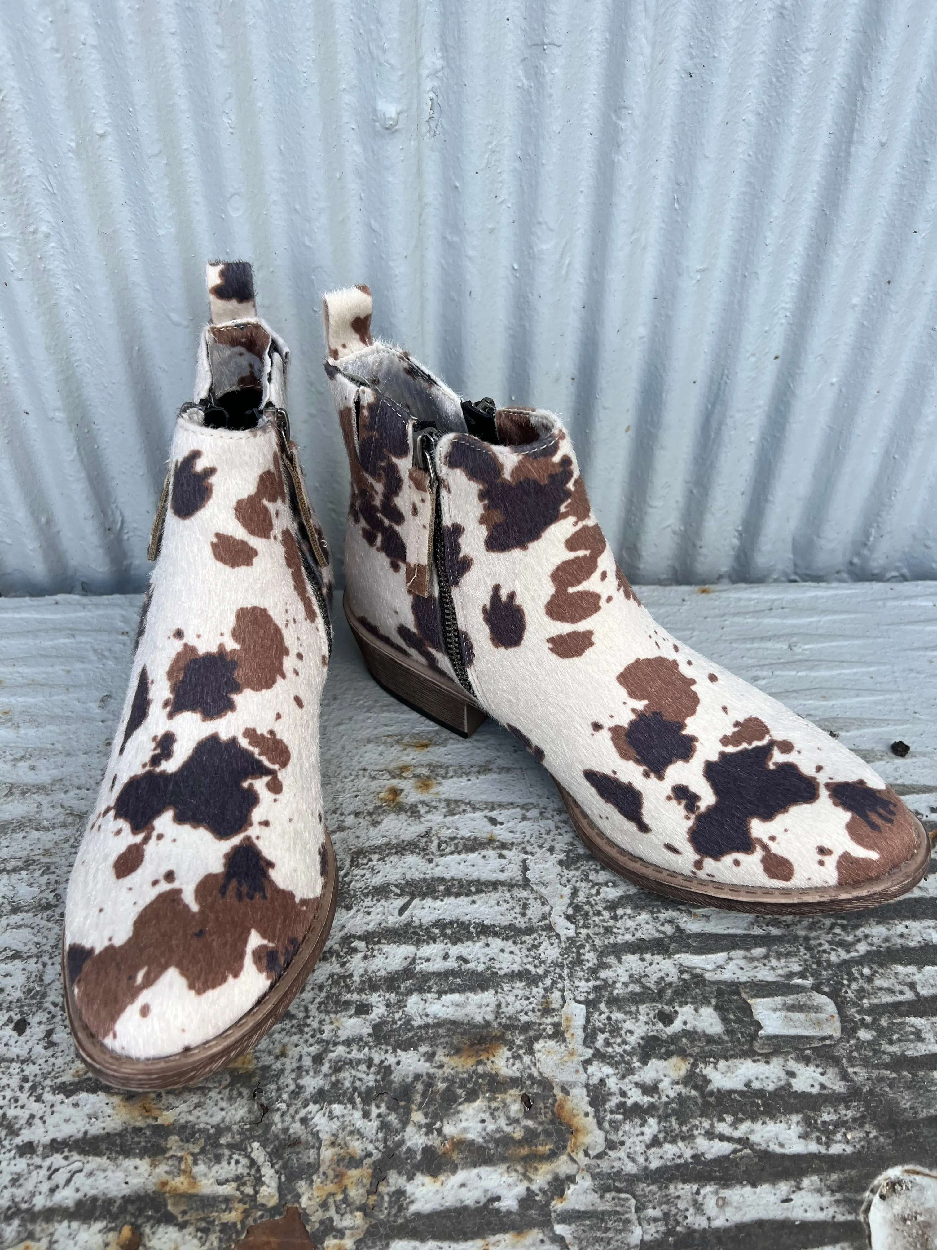 Cowhide Print Zipper Boots