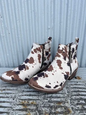 Cowhide Print Zipper Boots