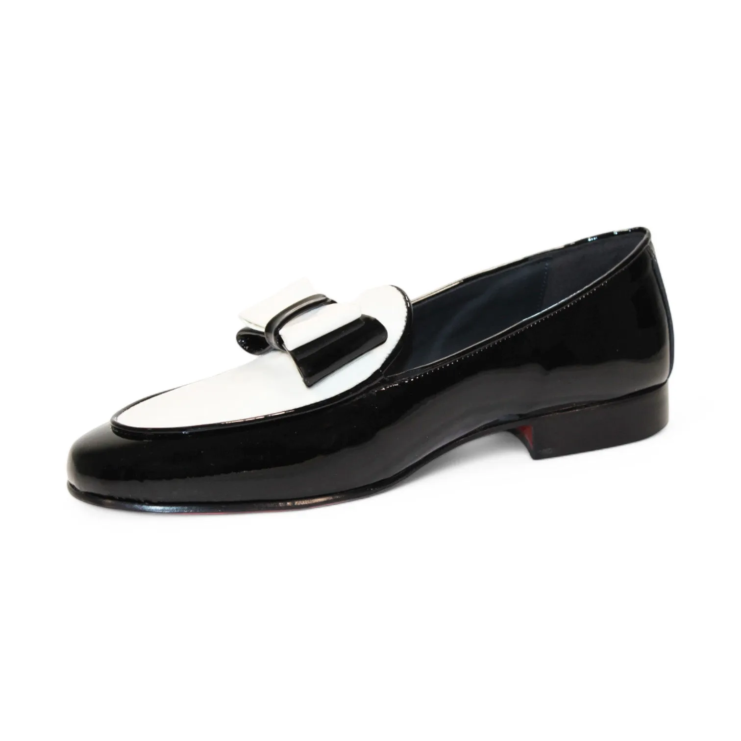 Duca Amalfi Men's Shoes Black/White Patent Leather-Velvet, Leather Lining Formal Loafers (D1002)