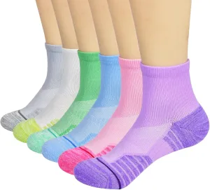 J.WMEET Women's Athletic Ankle Socks Quarter Cushioned Running Socks Hiking Performance Sport Cotton Socks 6 Pack