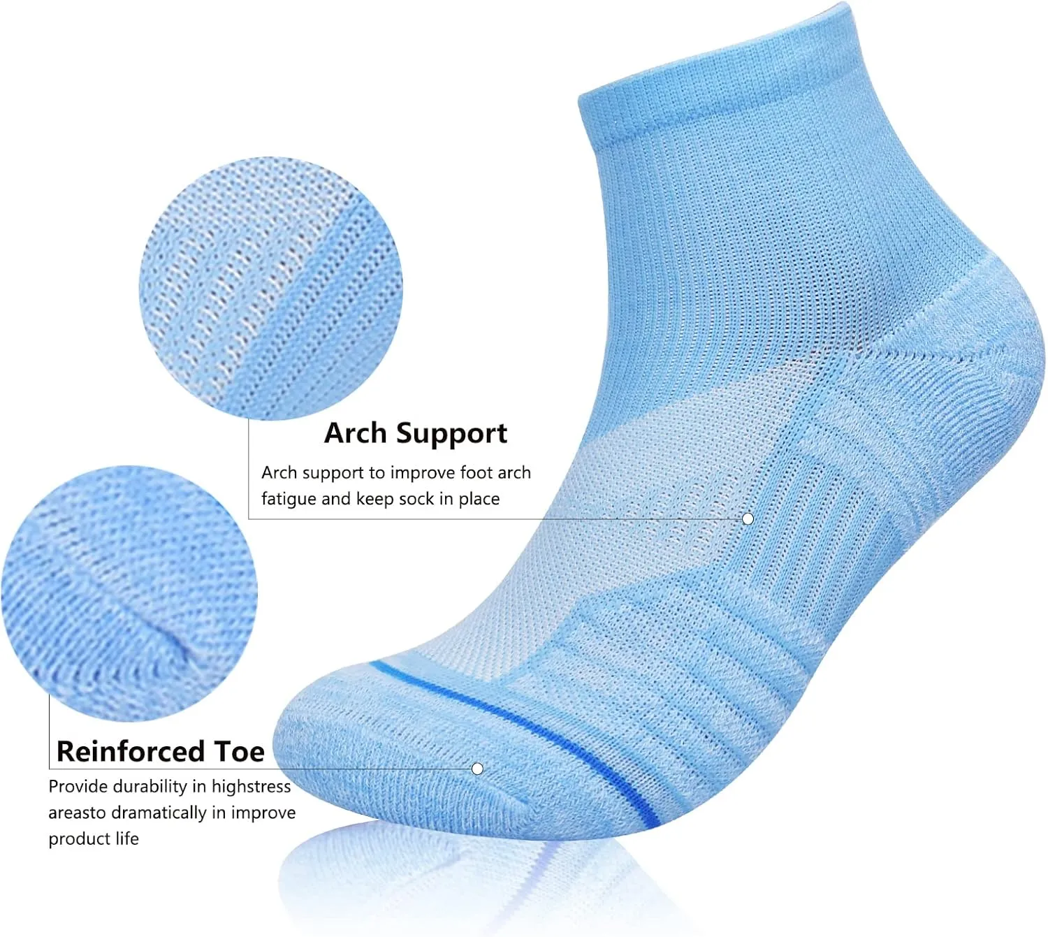 J.WMEET Women's Athletic Ankle Socks Quarter Cushioned Running Socks Hiking Performance Sport Cotton Socks 6 Pack