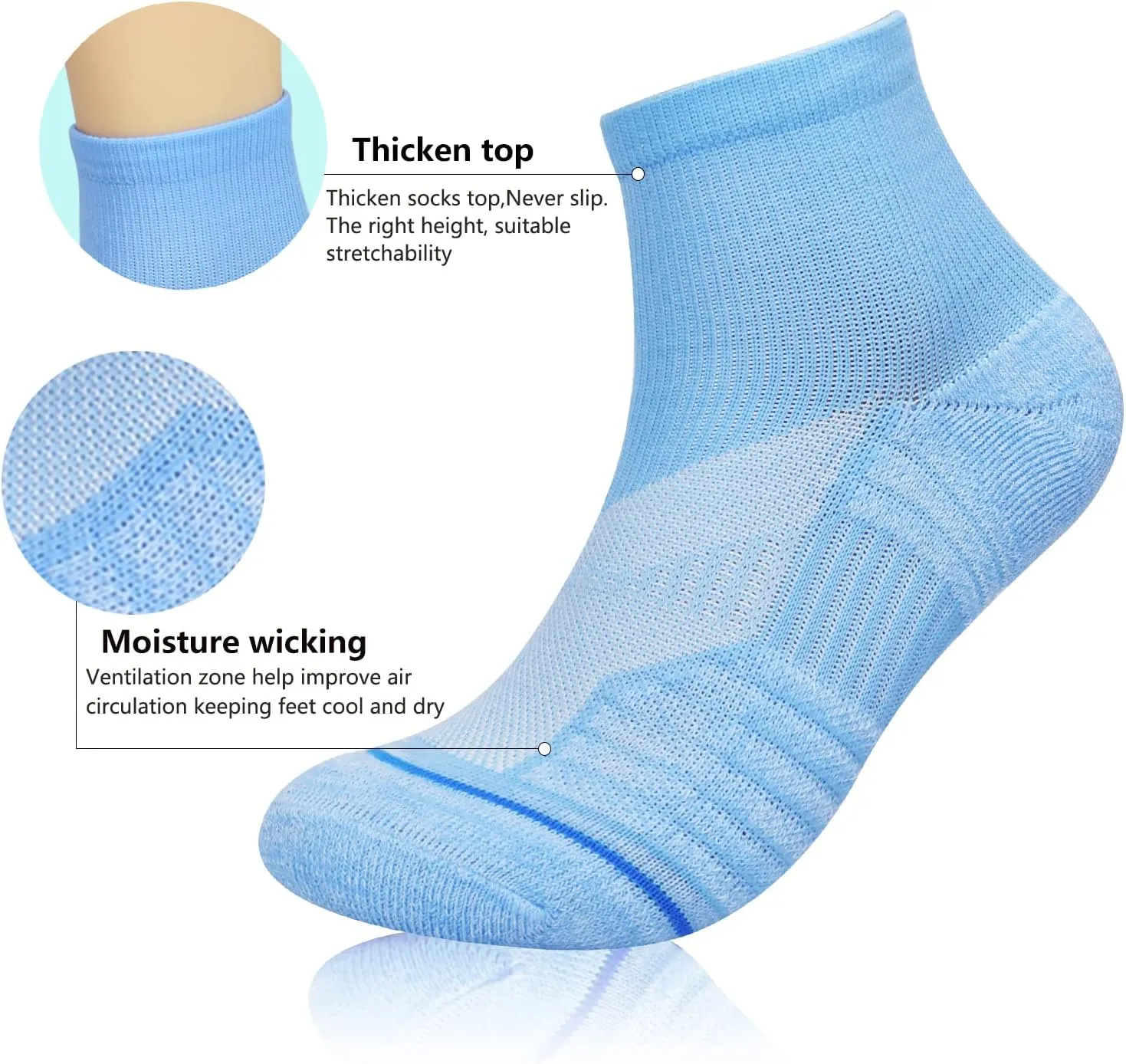 J.WMEET Women's Athletic Ankle Socks Quarter Cushioned Running Socks Hiking Performance Sport Cotton Socks 6 Pack