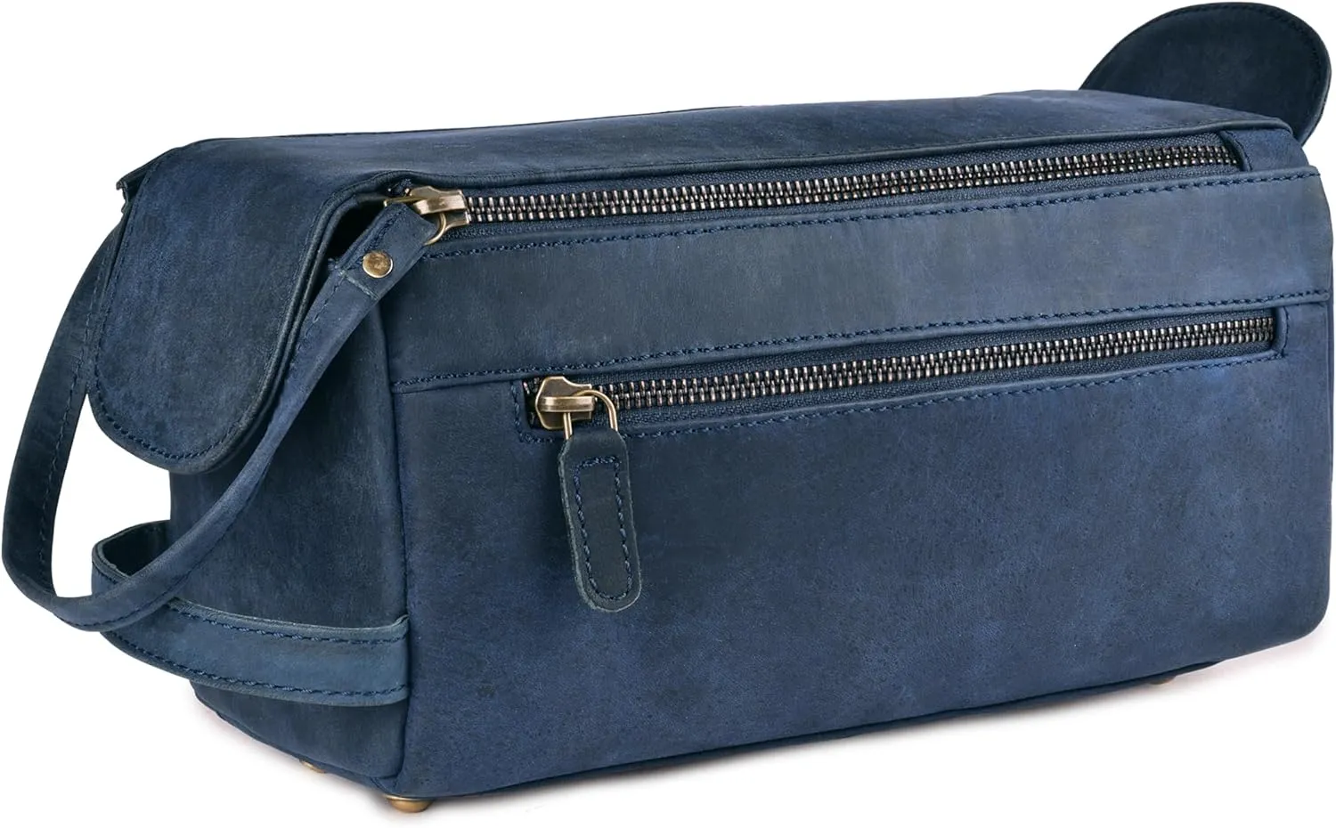 LEATHER VILLAGE Premium Leather Travel Toiletry Bag - Unisex Water-Resistant Travel Dopp Kit, Shaving & Cosmetic Organizer for Men & Women - Compact Bathroom Essentials - Royal Blue