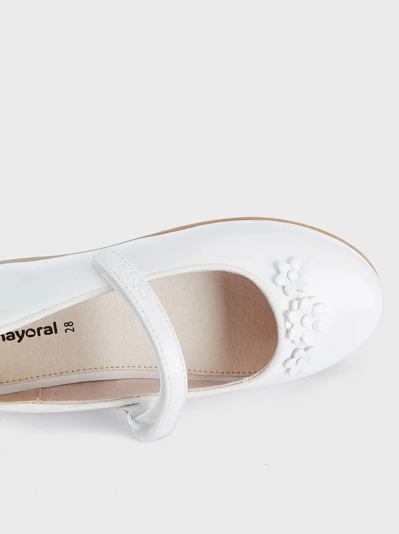 Mayoral Formal Patent Leather Mary Jane w/Flowers  White_43433-078