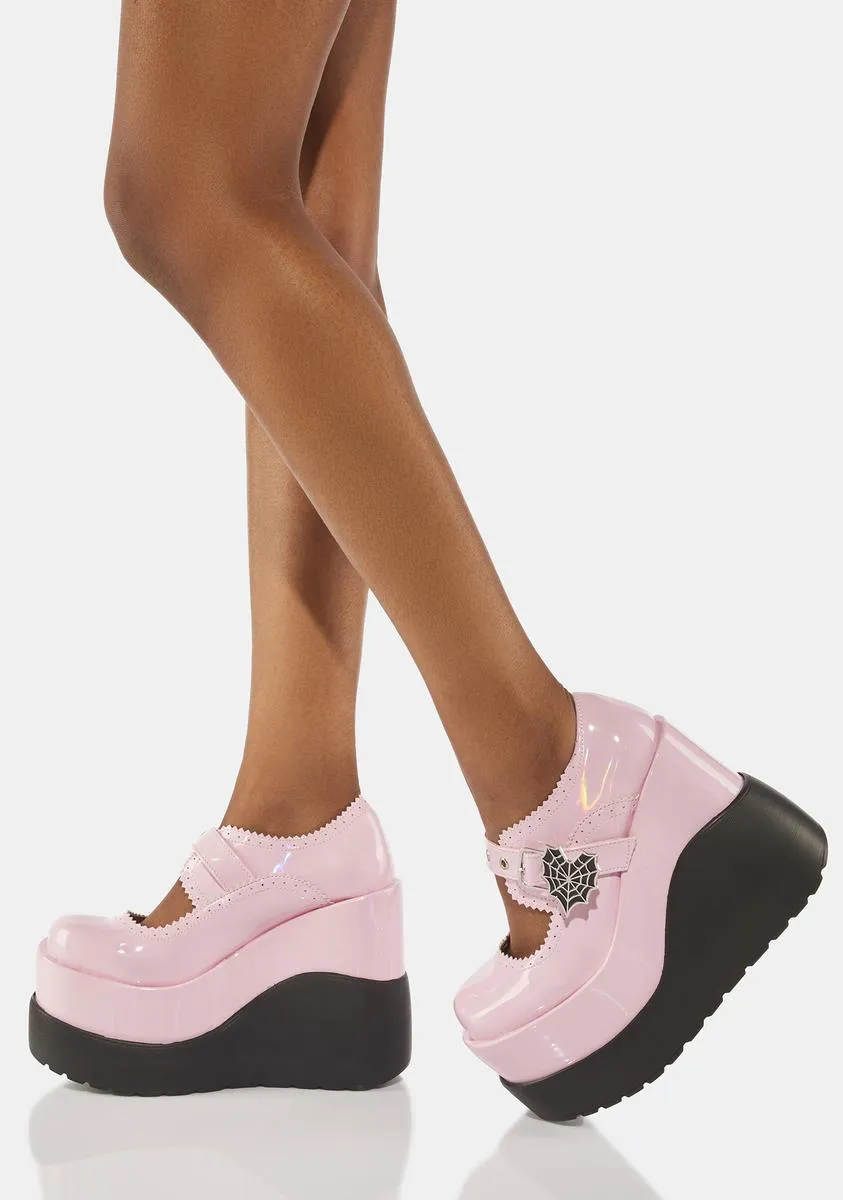 Pink Holographic Void-38 Platform Mary Janes