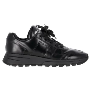 Prada Prax 01 Lace-Up Low-Top Sneakers in Black Calfskin Leather