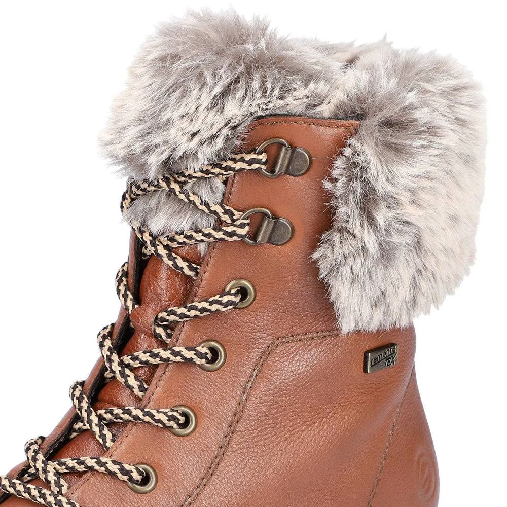 Remonte D0B74-24 Ladies Tan Leather Water Resistant Zip & Lace Ankle Boots