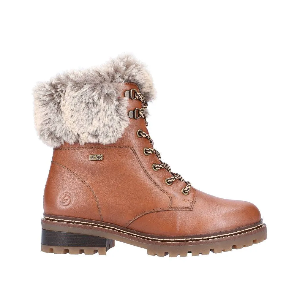 Remonte D0B74-24 Ladies Tan Leather Water Resistant Zip & Lace Ankle Boots