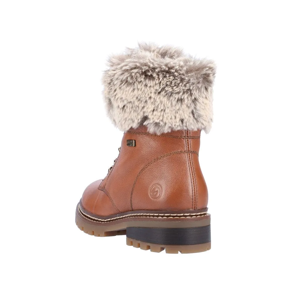 Remonte D0B74-24 Ladies Tan Leather Water Resistant Zip & Lace Ankle Boots