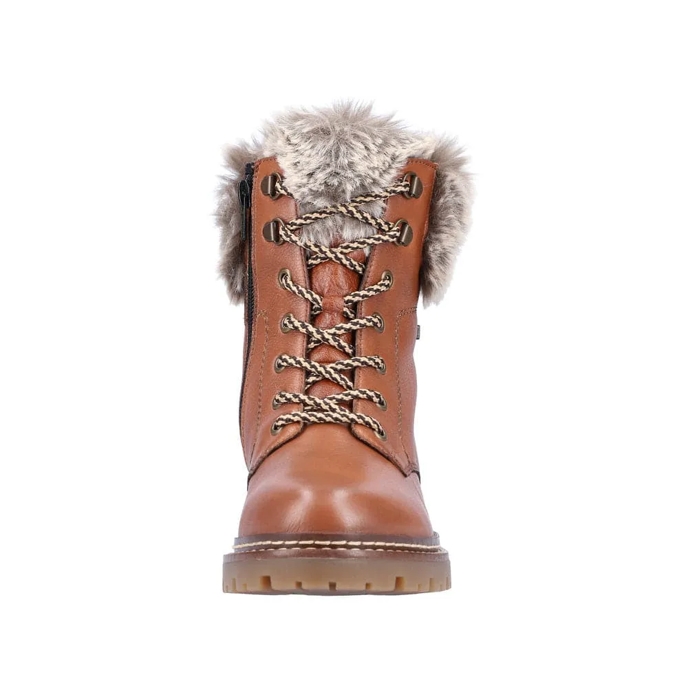 Remonte D0B74-24 Ladies Tan Leather Water Resistant Zip & Lace Ankle Boots