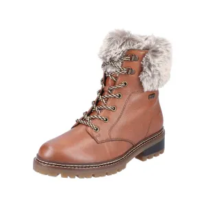 Remonte D0B74-24 Ladies Tan Leather Water Resistant Zip & Lace Ankle Boots