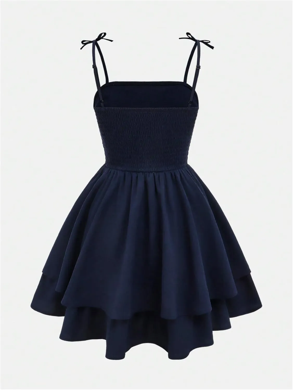 SHENHE Girl's Smocked Ruched A Line Swing Dress Layered Tie Shoulder Flowy Cami Dress