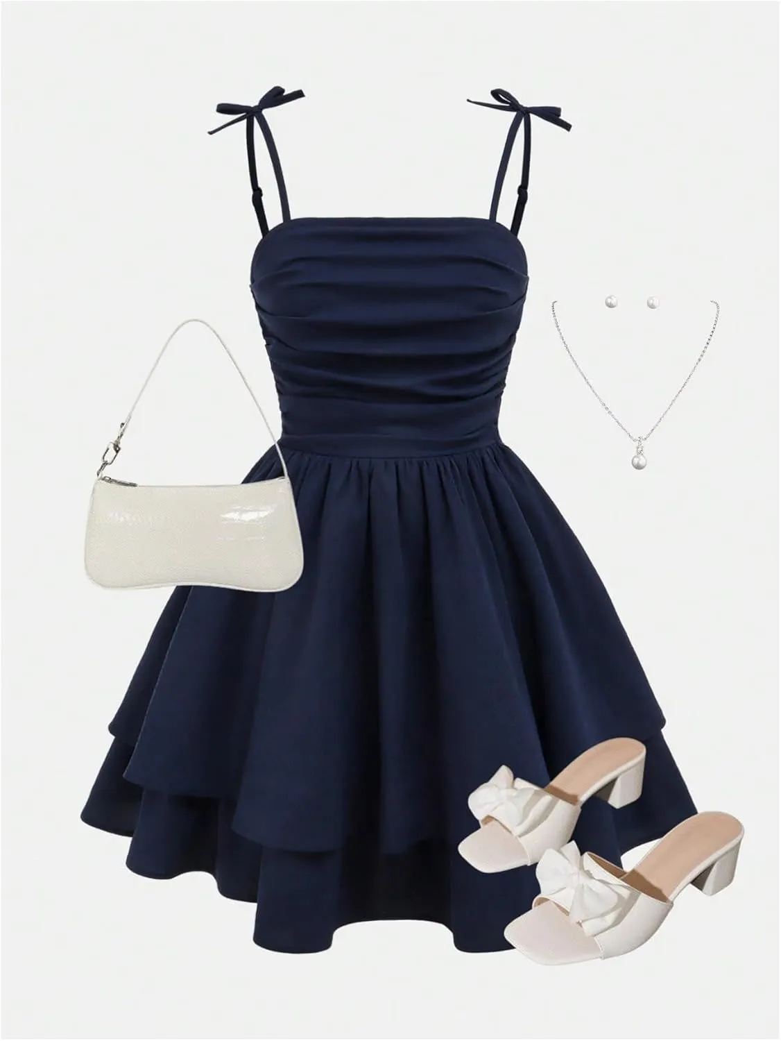SHENHE Girl's Smocked Ruched A Line Swing Dress Layered Tie Shoulder Flowy Cami Dress