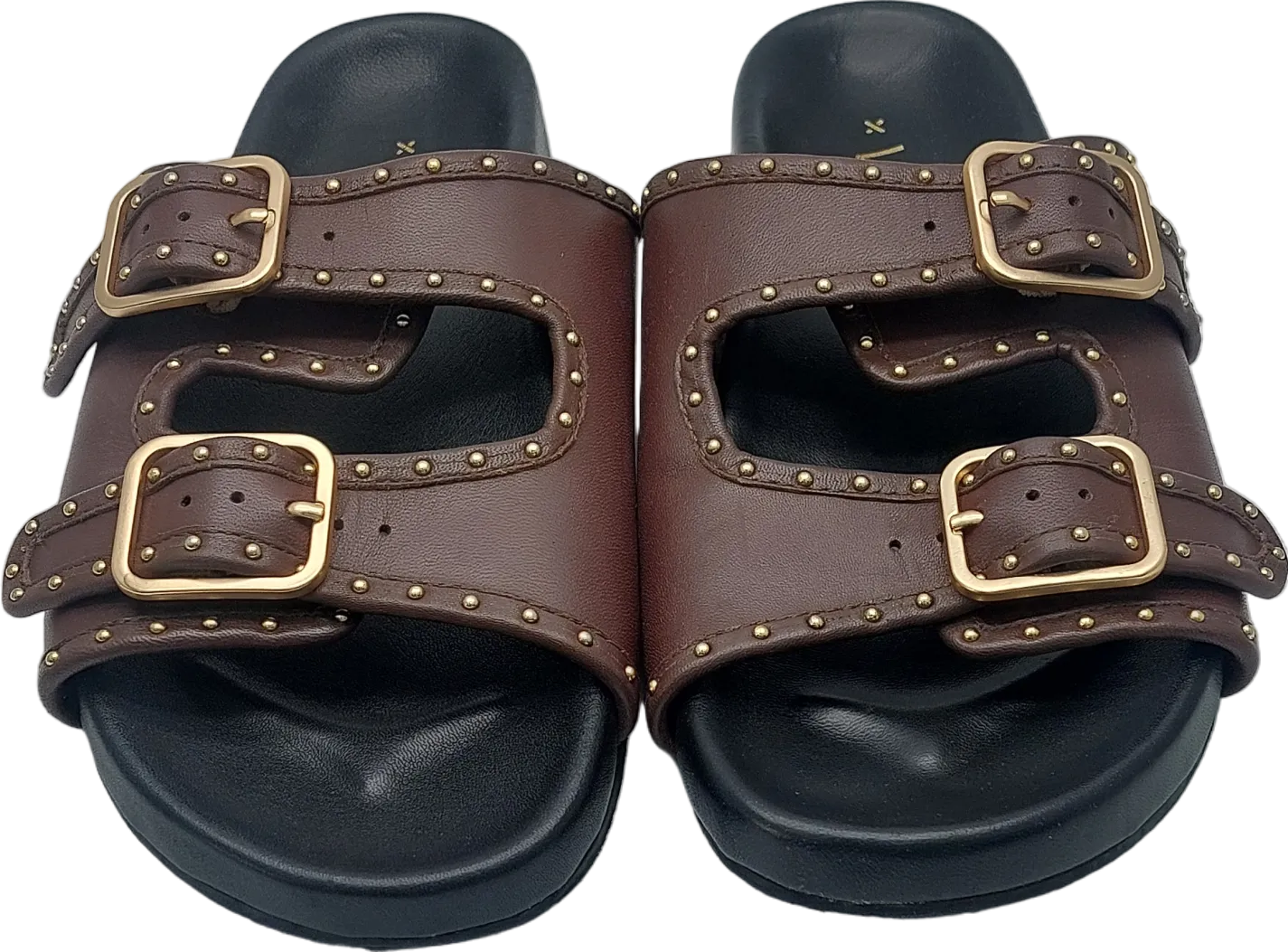 WYSE LONDON Brown Studded Double Buckle Sandals UK 4